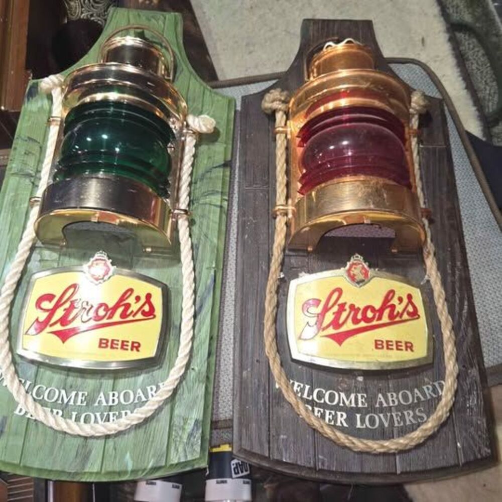 Set of Stroh's Beer Signs Welcome Aboard Beer Lovers Nautical Signs